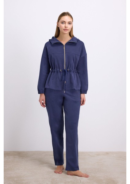 Kadın Kapüşonlu Fermuarlı Sweatshirt ve Pantolon Takımı (11605)