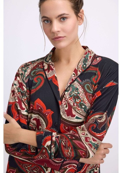 Kadın Desenli Uzun Kollu Gömlek ve Pantolon Pijama Takımı (11545) fiyatları