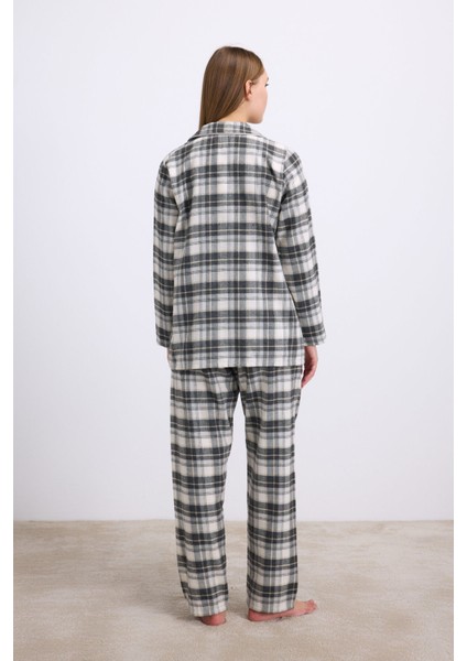 Kadın Kareli Flanel Görünümlü Uzun Kollu Gömlek ve Pantolon Takımı (11594) fiyatları