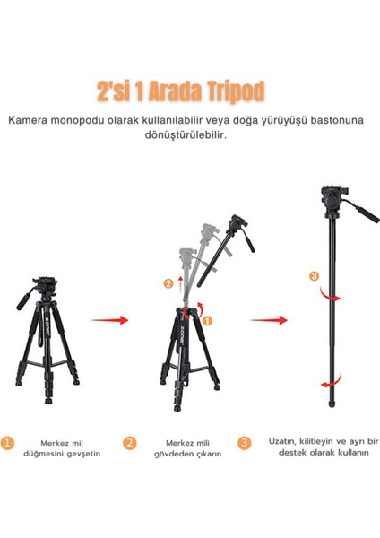 Q310 Alüminyum Alaşımlı Profesyonel Tripod&monpod-10 kg Taşıma Kapasitesi-Kumanda ve Telefon Tutucu fırsatları
