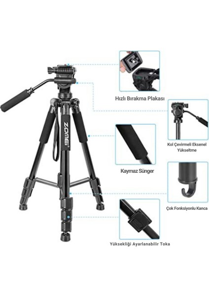 Q310 Alüminyum Alaşımlı Profesyonel Tripod&monpod-10 kg Taşıma Kapasitesi-Kumanda ve Telefon Tutucu