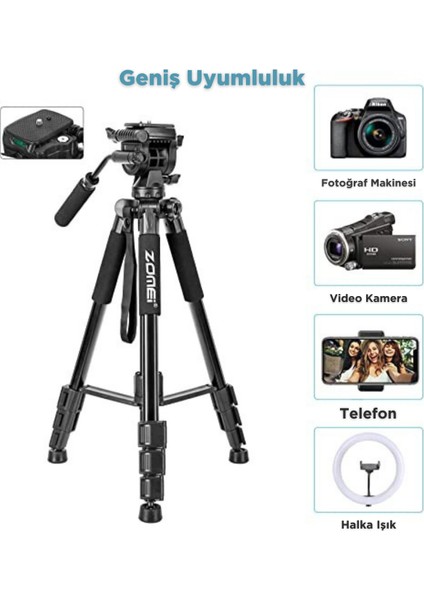 Q310 Alüminyum Alaşımlı Profesyonel Tripod&monpod-10 kg Taşıma Kapasitesi-Kumanda ve Telefon Tutucu