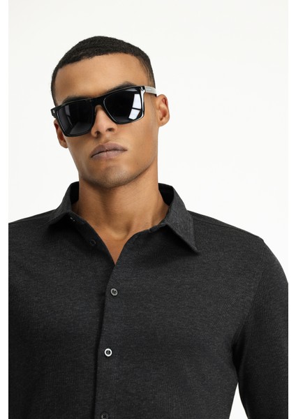 Uzun Kol Regular Fit Çizgili Örme Pamuk Gömlek modelleri