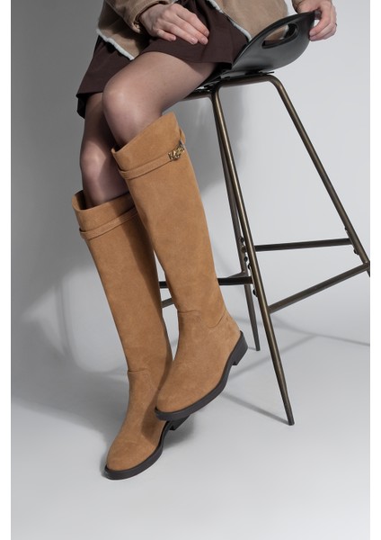 Kadın Tokalı Binici Günlük Çizme Velote Taba Süet fiyatları