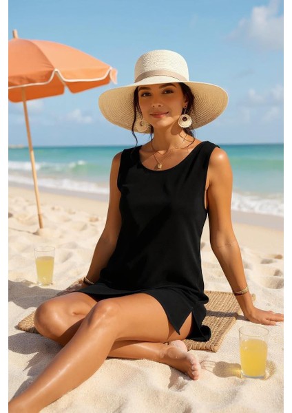 Kadın Siyah Sırt Detaylı Yırtmaçlı Plaj Elbisesi Pareo – Şık, Rahat ve 4 Mevsim Kullanıma Uygun