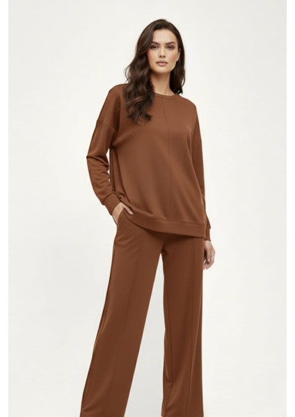 Kadın Şık Rahat Bisiklet Yaka Çımalı Ikili Takım