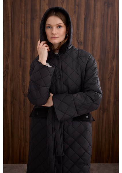 Uzun Kapitone Mont Siyah indirimleri