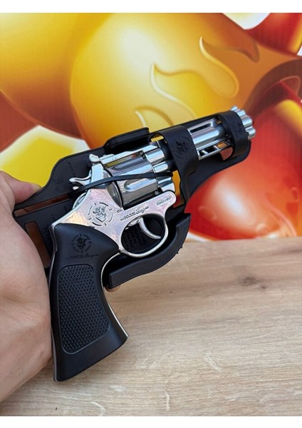 Kapsül Patlatan Metal Tabanca Revolver Silah 25 cm Kapsüllü Sekiz Patlar Tabancası