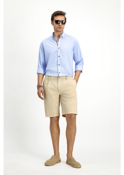 Uzun Kol Regular Fit Düğmeli Yaka Keten Görünümlü Spor Pamuk Gömlek fiyatları