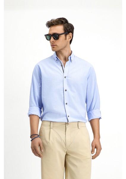 Uzun Kol Regular Fit Düğmeli Yaka Keten Görünümlü Spor Pamuk Gömlek modelleri