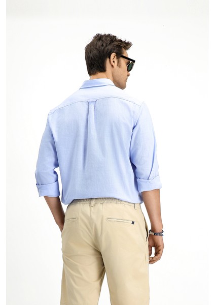 Uzun Kol Regular Fit Düğmeli Yaka Keten Görünümlü Spor Pamuk Gömlek indirimleri