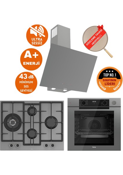 Fryart&steamart-Silentart Wok Sessiz Antrasit-Gri Ankastre SET(D079-SA +QEP64CPR +ED078-WFA)