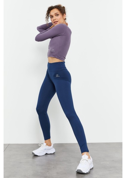 İndigo Yüksek Bel Toparlayıcı Slim Fit Dar Paça Kadın Tayt - 94011