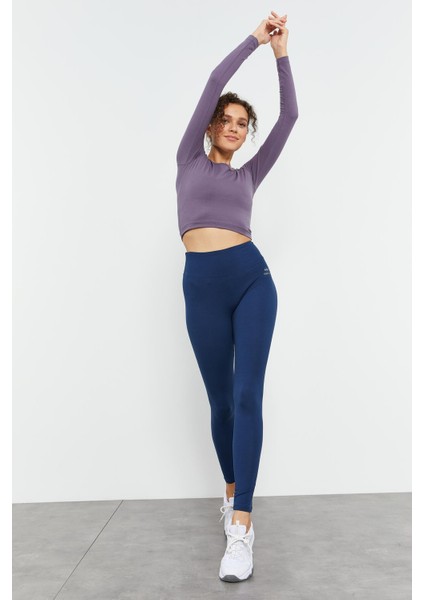 İndigo Yüksek Bel Toparlayıcı Slim Fit Dar Paça Kadın Tayt - 94011