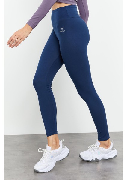 İndigo Yüksek Bel Toparlayıcı Slim Fit Dar Paça Kadın Tayt - 94011