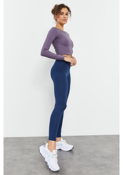 İndigo Yüksek Bel Toparlayıcı Slim Fit Dar Paça Kadın Tayt - 94011