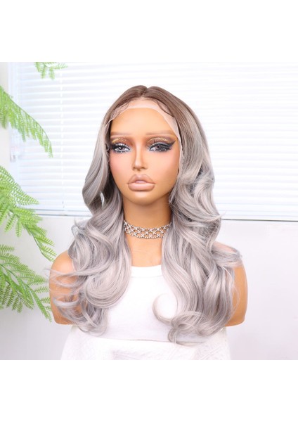 Açık Kumral Gri Ombreli Bebek Saçlı Fiber Sentetik Tül Peruk fırsatları