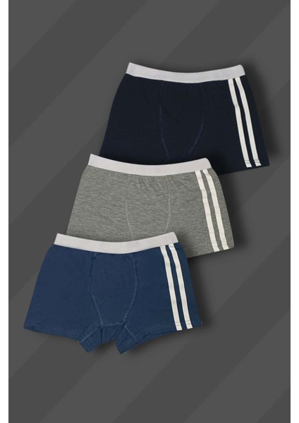 3'lü Erkek Çocuk Çizgili Pamuklu Boxer