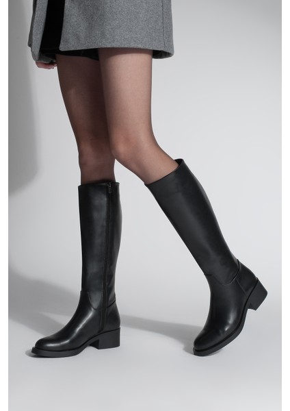 Kadın Dizaltı Fermuarlı Klasik Topuklu Çizme Lunces Siyah fiyatları