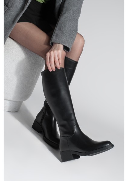 Kadın Dizaltı Fermuarlı Klasik Topuklu Çizme Lunces Siyah fırsatları