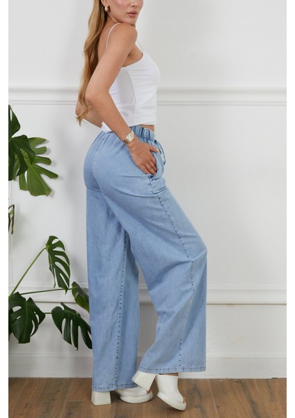 Kadın Rahat Kesim Beli Lastikli İnce Kot Pantolon indirimleri