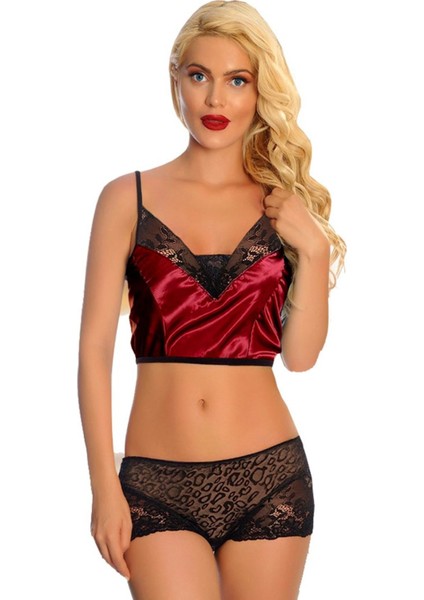 Bordo Saten Dantelli Babydoll Şortlu Takım fiyatları