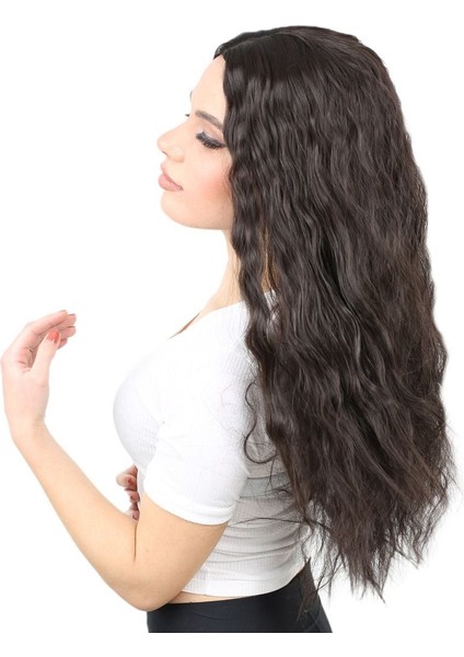 Kabarık Dalgalı Uzun Fiber Sentetik Peruk / Kahverengi modelleri