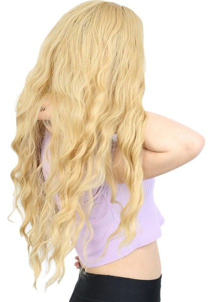 Su Dalgası Uzun Perçemsiz Fiber Sentetik Peruk / Sarı fiyatları