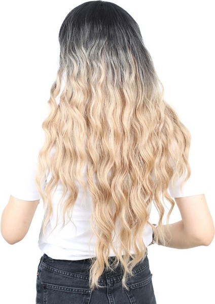 Perçemli Uzun Su Dalgası Fiber Sentetik Peruk / Siyah / Balköpüğü Ombreli modelleri