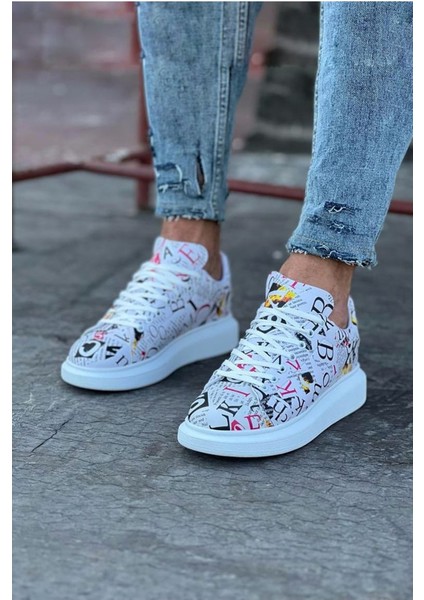 Dergi Desenli Boyalı Erkek Casual Ayakkabı