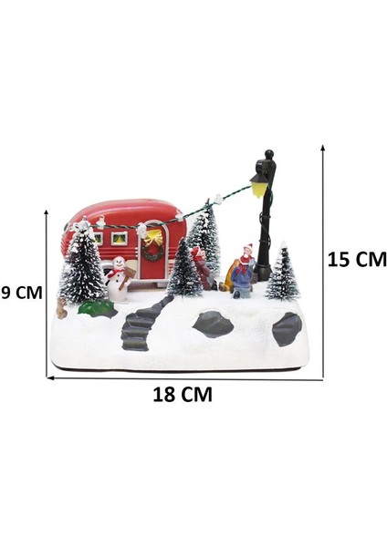 Yılbaşı Dekoru Karavan Detaylı Işıklı Müzikli Hareketli Kış Köyü Dekor Süsü 15 cm fiyatları