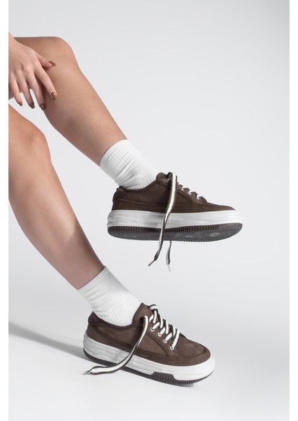 Kadın Sneaker Yüksek Taban Bağcıklı Bez Spor Ayakkabı Kotnel Kahve Süet fırsatları