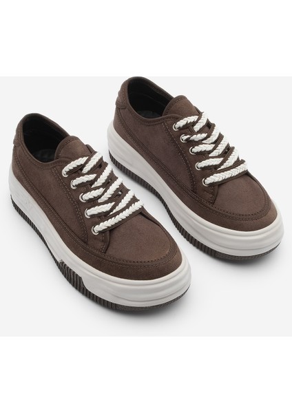 Kadın Sneaker Yüksek Taban Bağcıklı Bez Spor Ayakkabı Kotnel Kahve Süet indirimleri