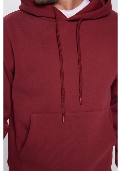 Unisex Oversize Geniş Kesim Pamuklu Yumuşak Dokulu Içi Polarlı Basic Bordo Kapüşonlu Sweatshirt modelleri