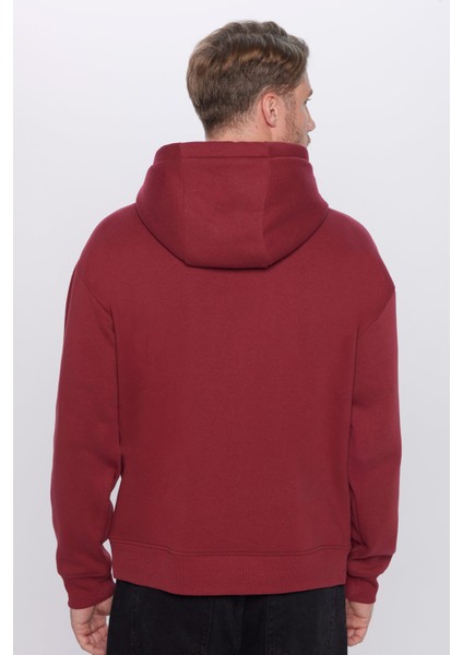 Unisex Oversize Geniş Kesim Pamuklu Yumuşak Dokulu Içi Polarlı Basic Bordo Kapüşonlu Sweatshirt indirimleri