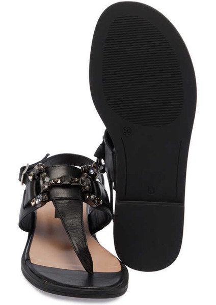 Siyah Hakiki Deri Kadın Sandalet - K24Y1SN67409-A23