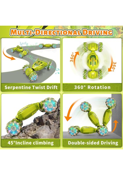 Işıklı Şarjlı El Sensörlü Bilekten Kontrol 2.4 Ghz Şarjlı Uzaktan Kumandalı 360° 4x4 Akrobat Araba