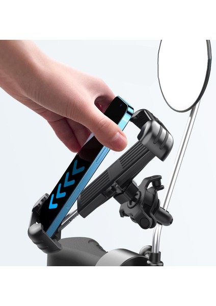 Motosiklet Dikiz Aynası Telefon Tutucu – Anti Titreşimli, Tek Elle Kilitleme, 360° Döner, 4.7–7.2 Inç Uyumlu, 10–14 mm Ayna Bağlantı Aparatlı | ZR1042