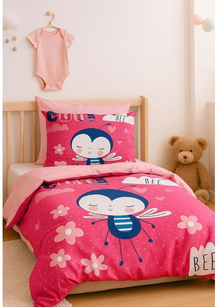 Dijital Baskılı 3D Pamuklu Yenidoğan Bebek Nevresim Takımı Cute Bee Pink