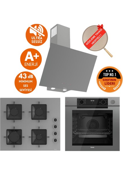 Fryart&steamart-Silentart Meo Sessiz Antrasit-Gri Ankastre Set (D079-SA + QEP64CPR +SS208)