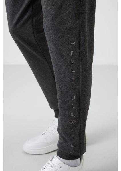 Antrasit Melanj Pamuk Yumuşak Dokulu Standart Fit Nakışlı Erkek Eşofman Alt - 82133