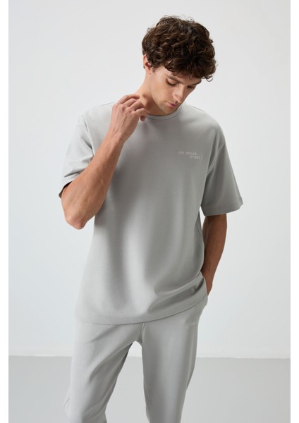 Taş Pamuklu Kalın Yumuşak Dokulu Oversize Fit Nakışlı Erkek Eşofman Takım - 85252