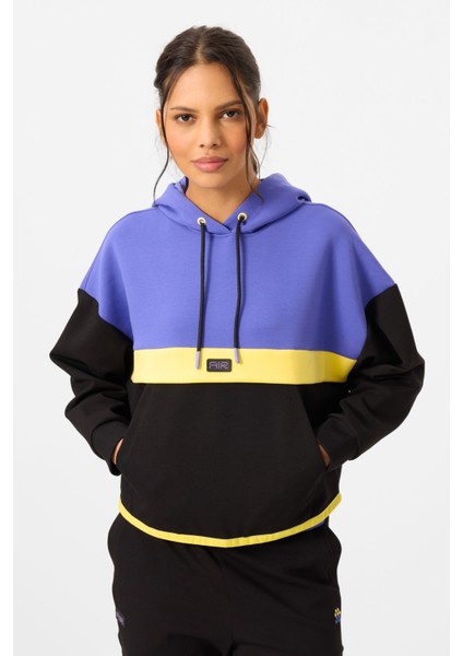 Siyah Kapüşonlu Pamuklu Renk Bloklu Kadın Eşofman Takım - 95327