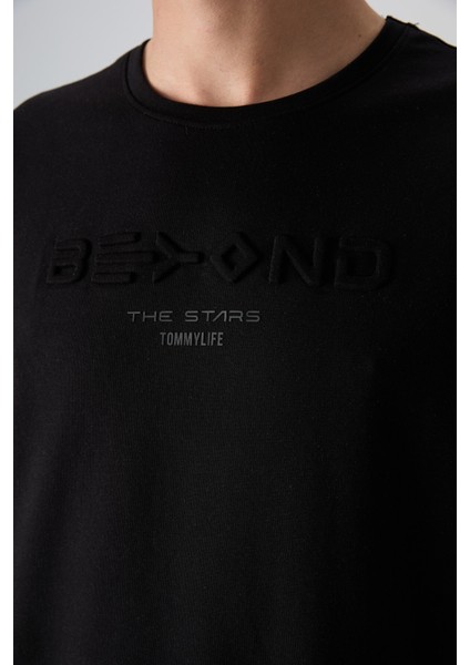 Siyah Pamuklu Kalın Yumuşak Dokulu Oversize Fit Baskılı Erkek T-Shirt - 88328