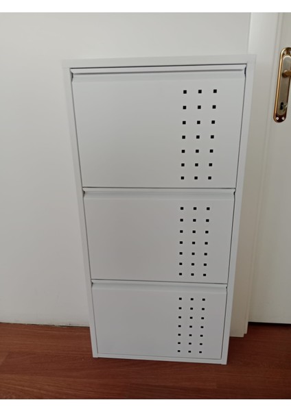 3'lü (Kapaklı) Metal Ayakkabılık Delikli Beyaz modelleri