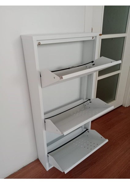 3'lü (Kapaklı) Metal Ayakkabılık Delikli Beyaz fırsatları