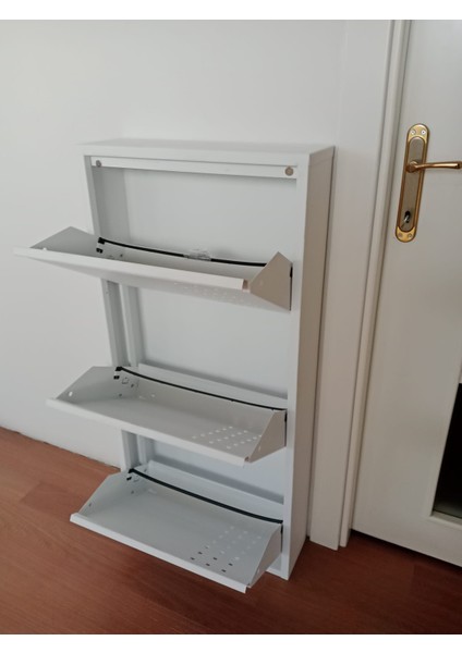 3'lü (Kapaklı) Metal Ayakkabılık Delikli Beyaz indirimleri