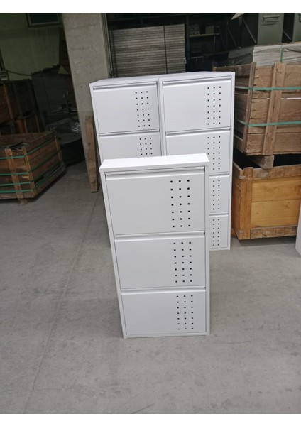 3'lü (Kapaklı) Metal Ayakkabılık Delikli Beyaz