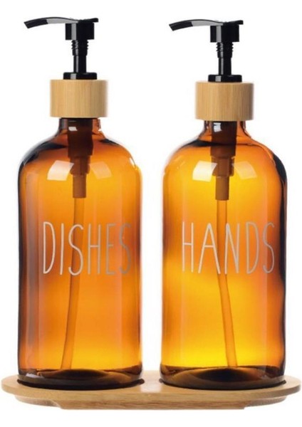 Renkli Cam Ikili Sıvı Sabunluk Seti 500 ml Bambu Altlıklı fiyatları