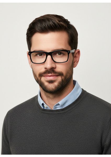 Siyah Dikdörtgen Erkek Gözlük Çerçevesi – Optik Cam Değişimine Uygun